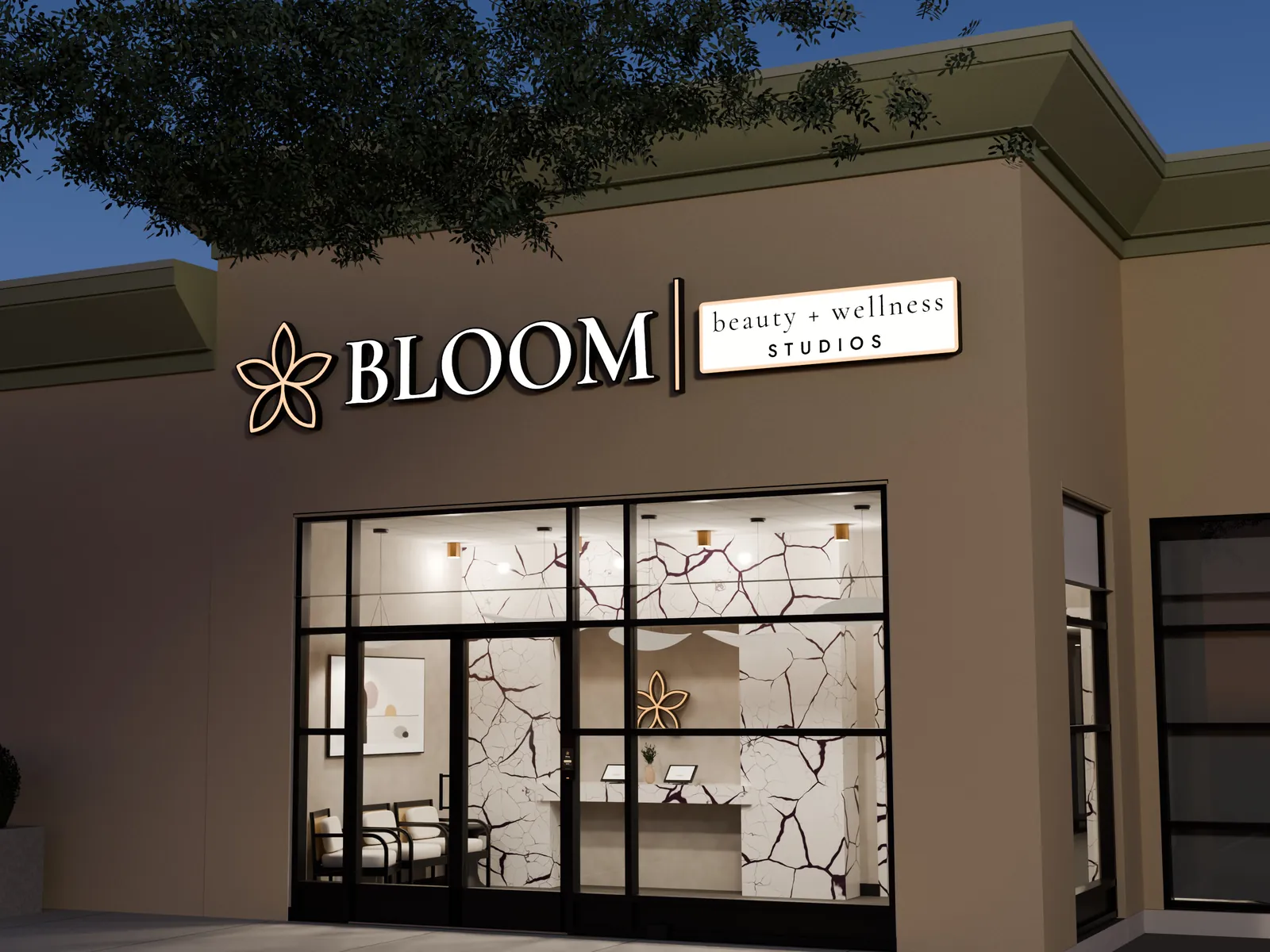 Render of the same storefront at opening